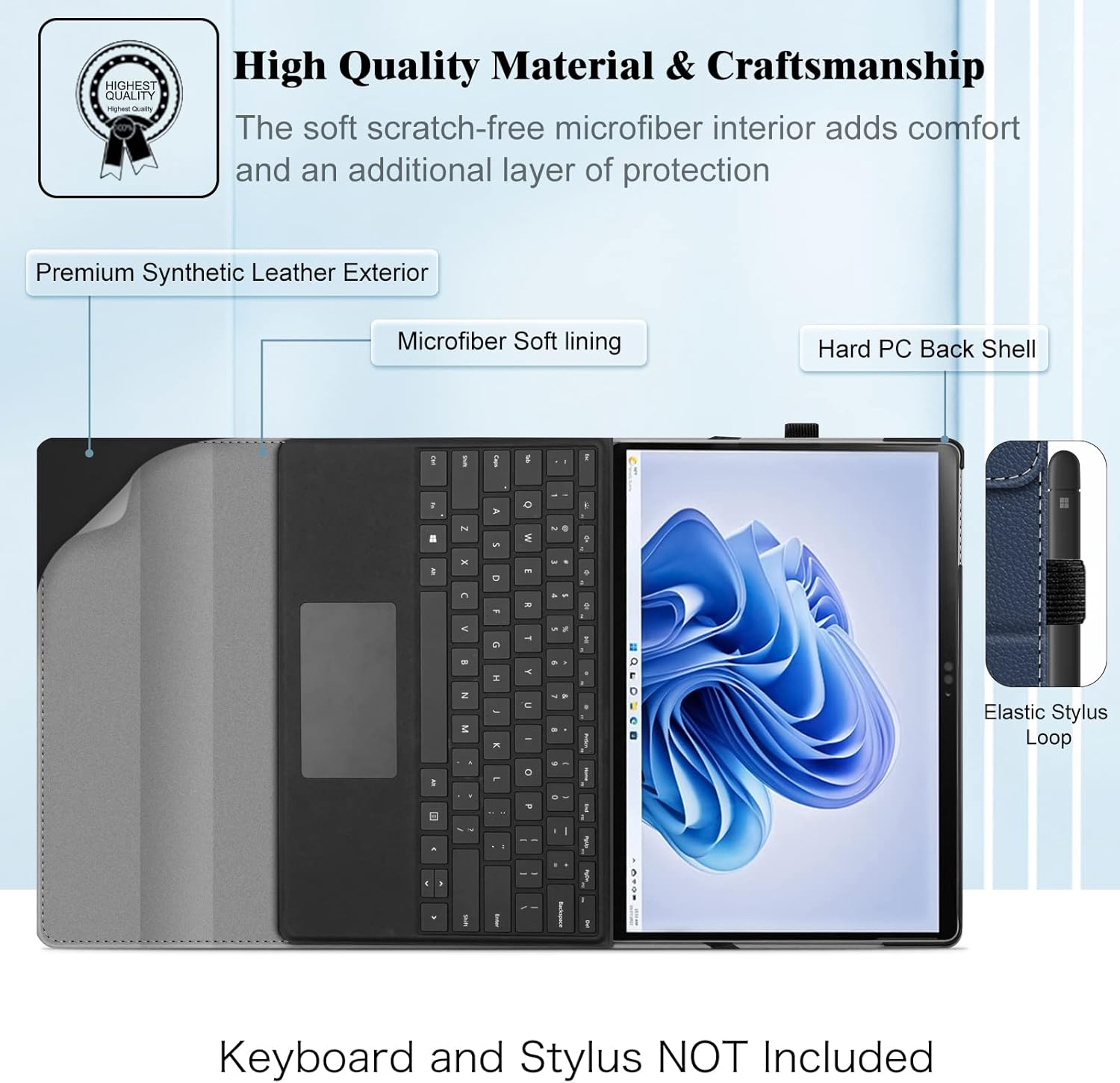 Fintie Case for 13 Inch Microsoft Surface Pro 11/10/9 - Multiple Angle Viewing Portfolio Business Cover with Pocket & Stylus Holder, Compatible with Type Cover Keyboard, Navy/Black - Image 8