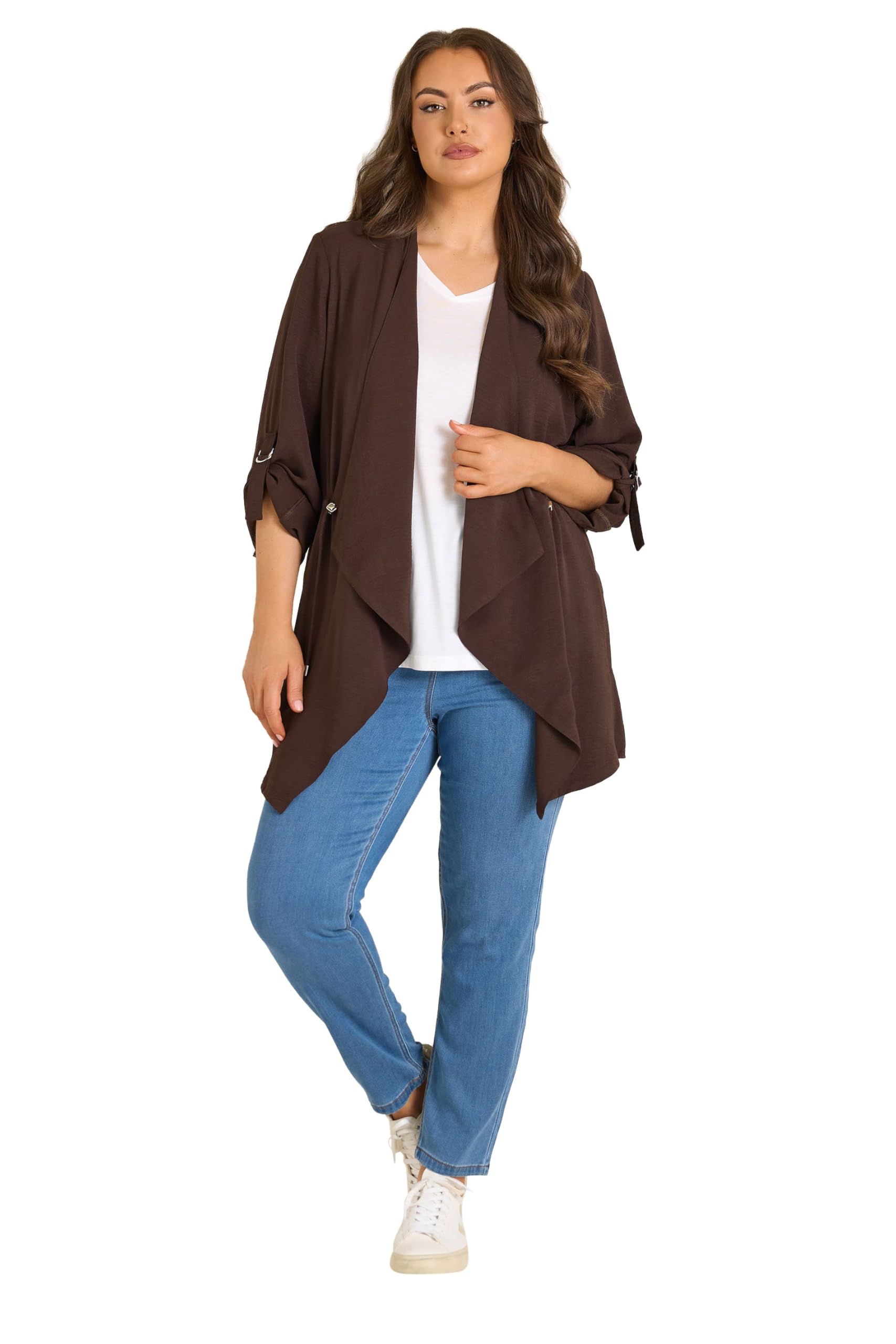 Evans Women's Chocolate Curve Brown Lightweight Waterfall Jacket - Plus Size Curve