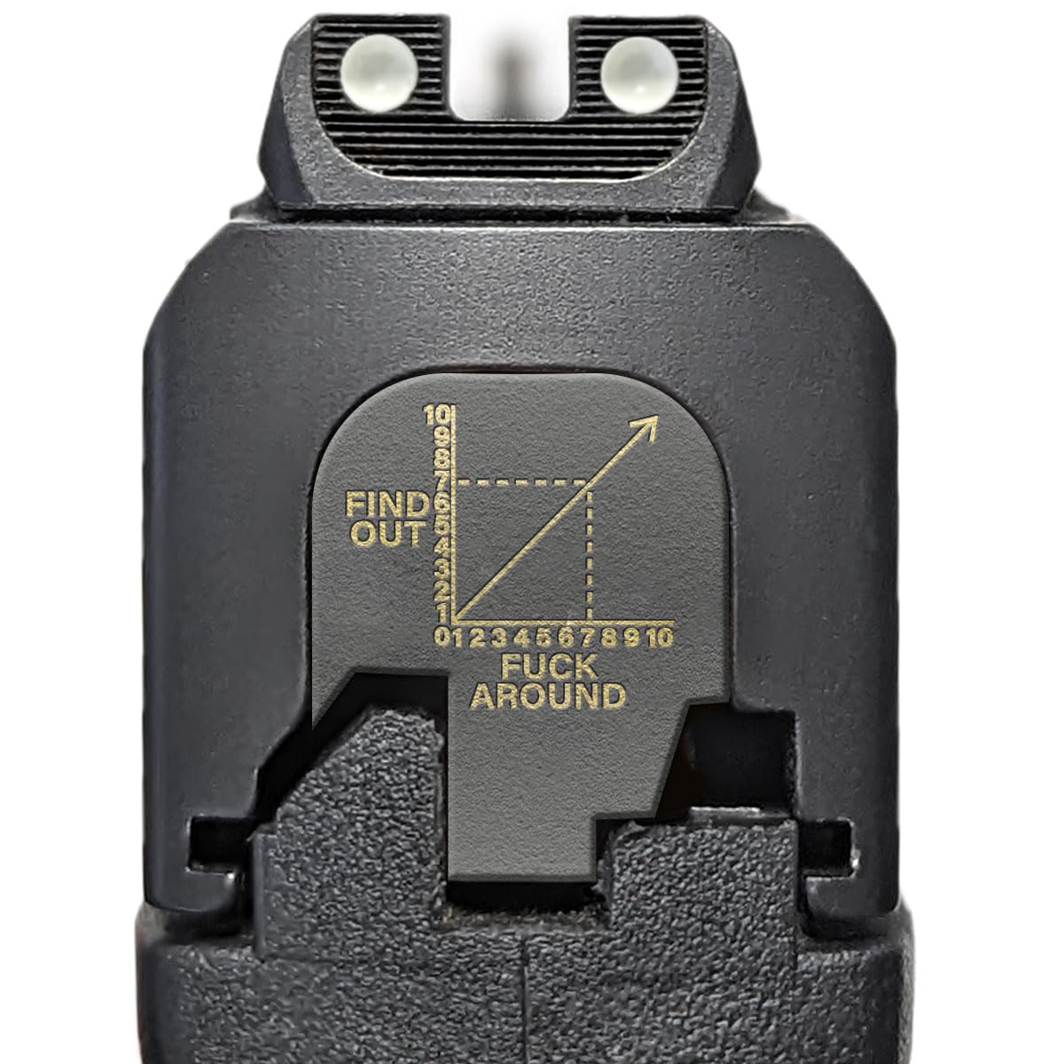 Milspin Slide Back Plate Compatible with Smith and Wesson M&P Shield Subcompact | Precision Engraved | Veteran Made in USA (Black on Brass Fuck Around Find Out Chart)