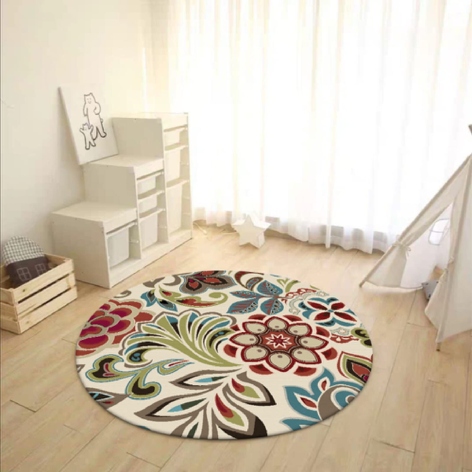 Tapis rond moderne anti-poussière poils courts doux 200 cm pour chambre et salon