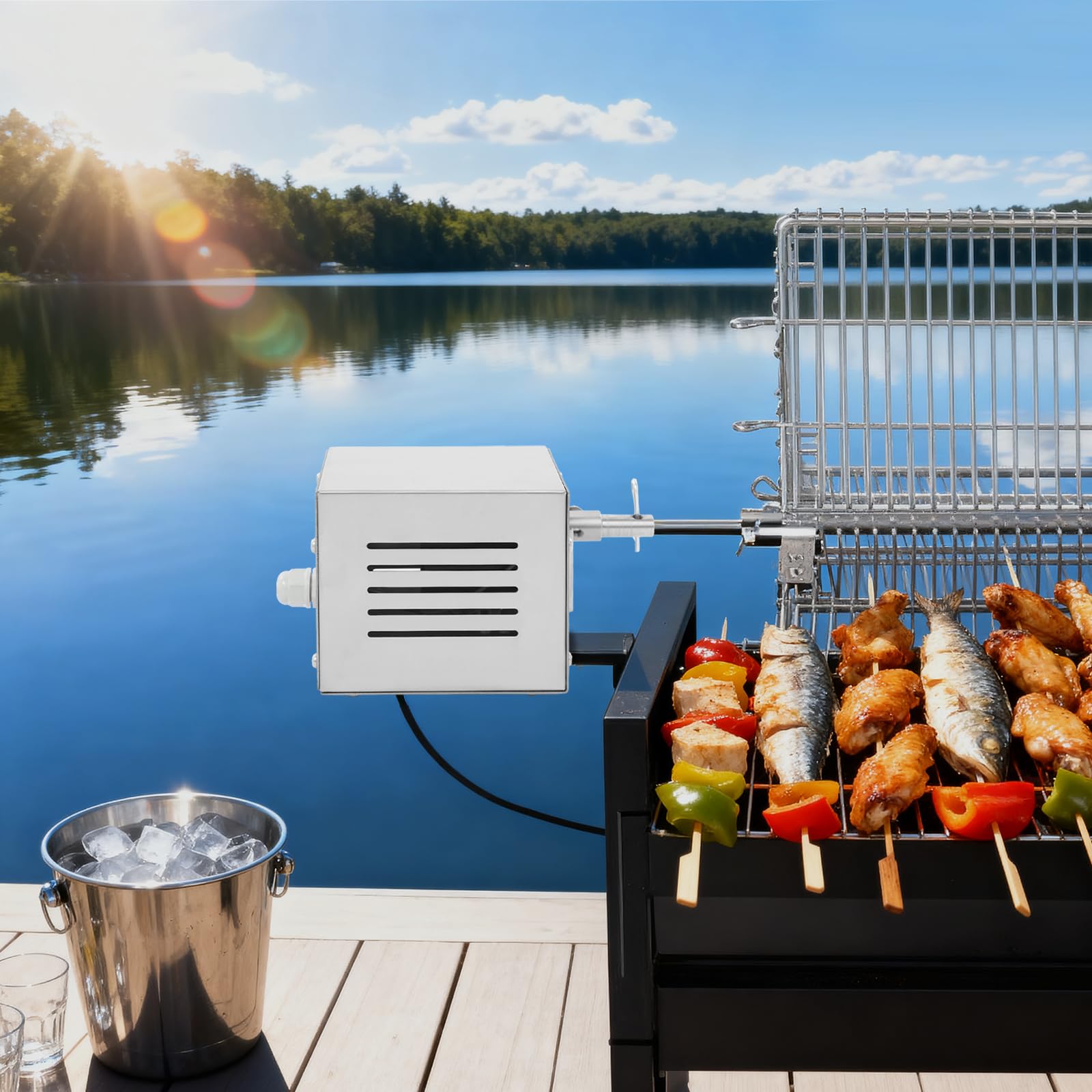 Moteur Tourne Broche, 220v Moteur Tourne Broche, Acier Inoxydable et Trous De Ventilation, Facile à Installer, Facile à Nettoyer, Durable, Moteur de Barbecue pour Cuisson Extérieure