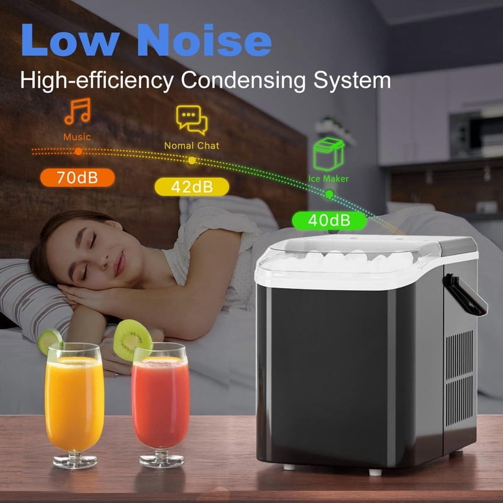 Countertop Ice Maker, 26Lbs/24H Portable Ice Machine with Self-Cleaning, 9 Bullet Ice Cubes in 6 Mins, Compact Quiet Ice Making Machine for Home Kitchen Office Bar RV — view 5