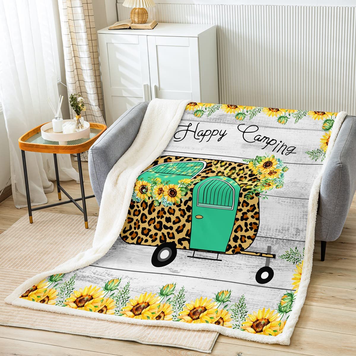 Manta de forro polar para coche, ideal para camping, para cama, sofá, niños, gran manta de sherpa, transpirable, de madera, floral, cálida, mullida, tamaño Queen, 90 x 90 pulgadas