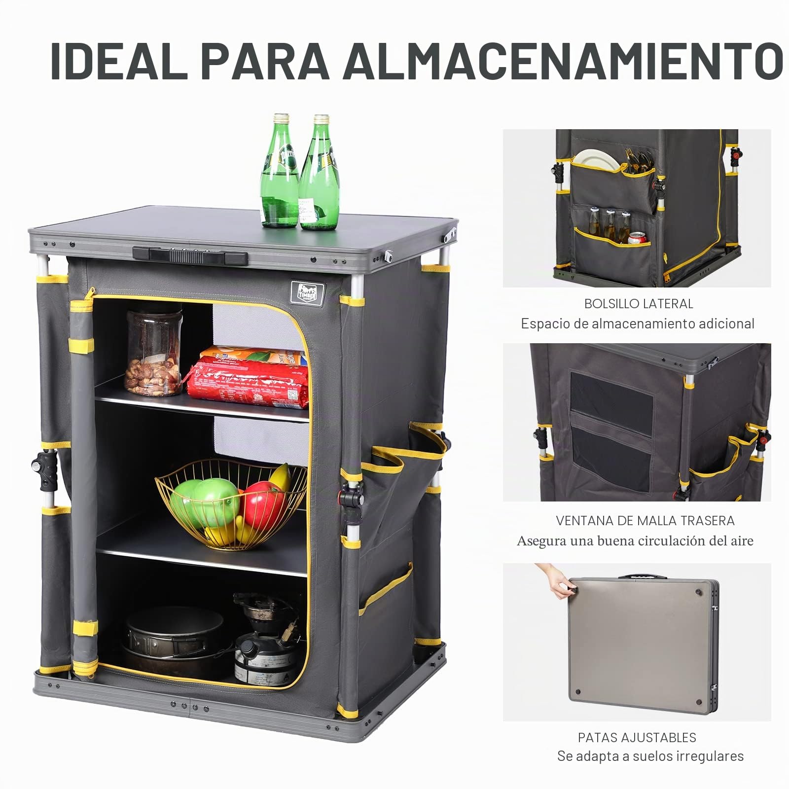 Timber Ridge Armario de Cocina Plegable Compacto para Camping, jardín, Compartimentos de Almacenamiento con Bolsillos Laterales