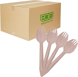 Eco-Products Renewable & Compostable 6.5" Wood Sporks, Case of 1000, FSC Certified Wooden Spork, Hot & Cold Food Friendly, Ridge Molded Into Handle For Better Grip and Increased Strength