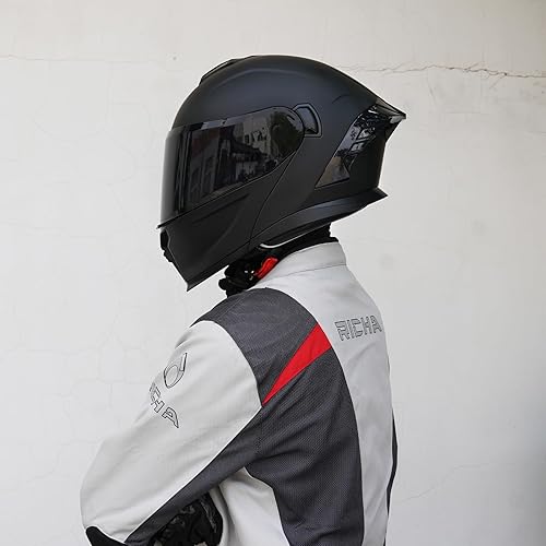 Miniatura 5 de Casco de motocicleta, casco modular de doble visera abatible de cara completa JR-815, casco de motocicleta aprobado por DOT con visera negra para