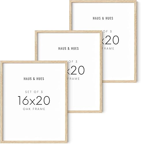 HAUS AND HUES Juego de 3 portarretratos de madera de roble beige de 16 x 20 pulgadas, moderno arte de pared de madera, marco ligero de 16 x 20