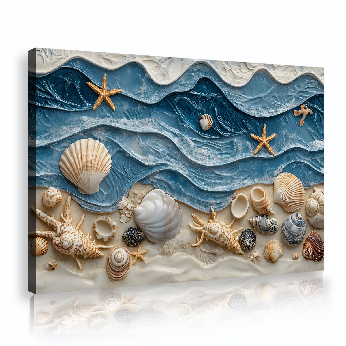 Fale oceanu Muszle Wall Art Wall Art Beach Theme Muszle Morskie Nadmorskie Drukowanie Nadmorskie Plakaty Nadmorskie Dzieła Sztuki Do Salonu Łazienka Decor 70 x 110 cm Rama wewnętrzna