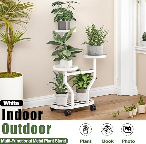 Miniatura 5 de Soporte para plantas con ruedas de metal de 3 niveles, estante esquinero de flores para múltiples plantas, estante de exhibición para dormitorio