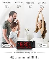Vista 5 de Roxicosly Reloj despertador de proyección dígitos blancos Proyección roja+despertador súper fuerte con agitador de cama