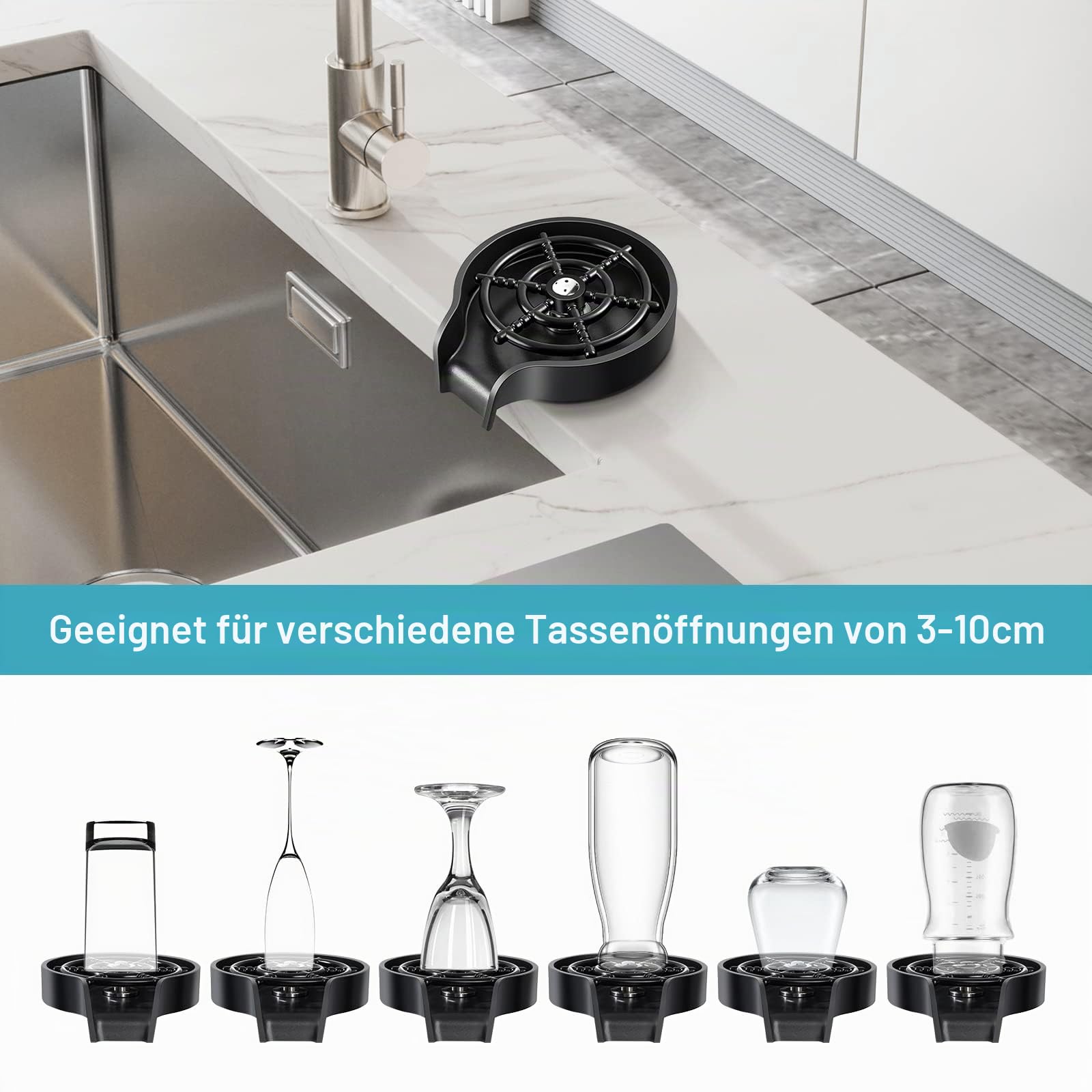Automatische Glasspüler Wasserhahn, Gläserspüler Cup Washer für Küchenspülen, Glas Spüler Tassenreiniger Glass Rinser Babyflasche Reinigung für Zuhause/Bar/Restaurant