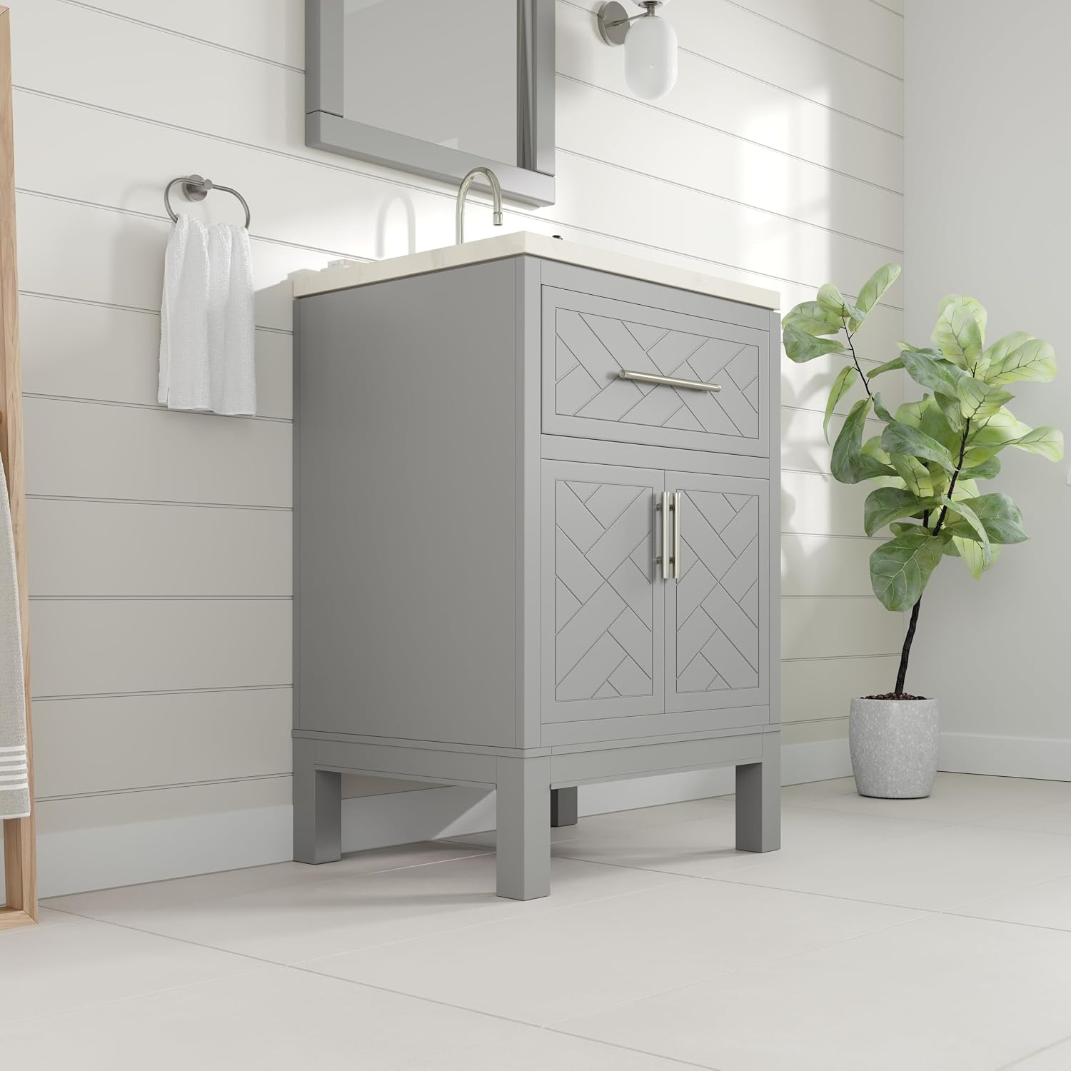 Eviva Cambridge 24 in. Gray Single Sink Bath Vanity with Quartz Top and Undermount Porcelain Sink