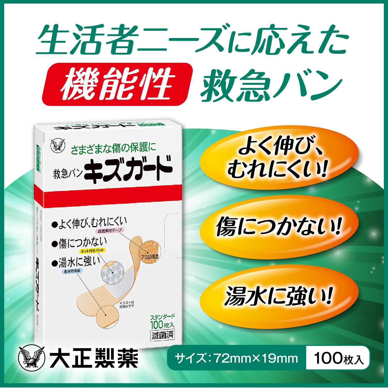 Amazon.co.jp: キズガード スタンダード 100枚 大正製薬 絆創膏 よく