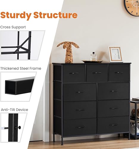 Miniatura 6 de Sweetcrispy Cómoda de 9 cajones para dormitorio, muebles de habitación de niños, torre de pecho alto, unidades organizadoras de almacenamiento para
