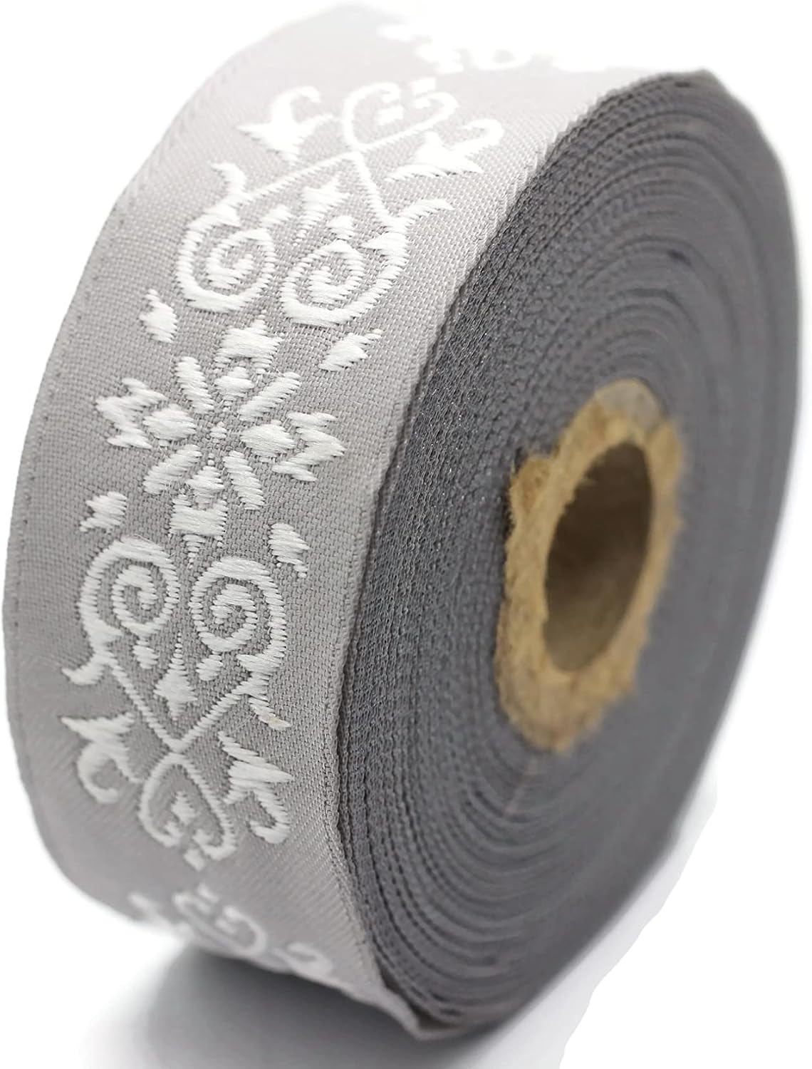 11 Yard Spool 1.37" Wide White-Gray Victorian Jade Jacquard Ribbon Embroidered Bordure Fabric Tapestry for Embellishment Craft Home Decor 35271