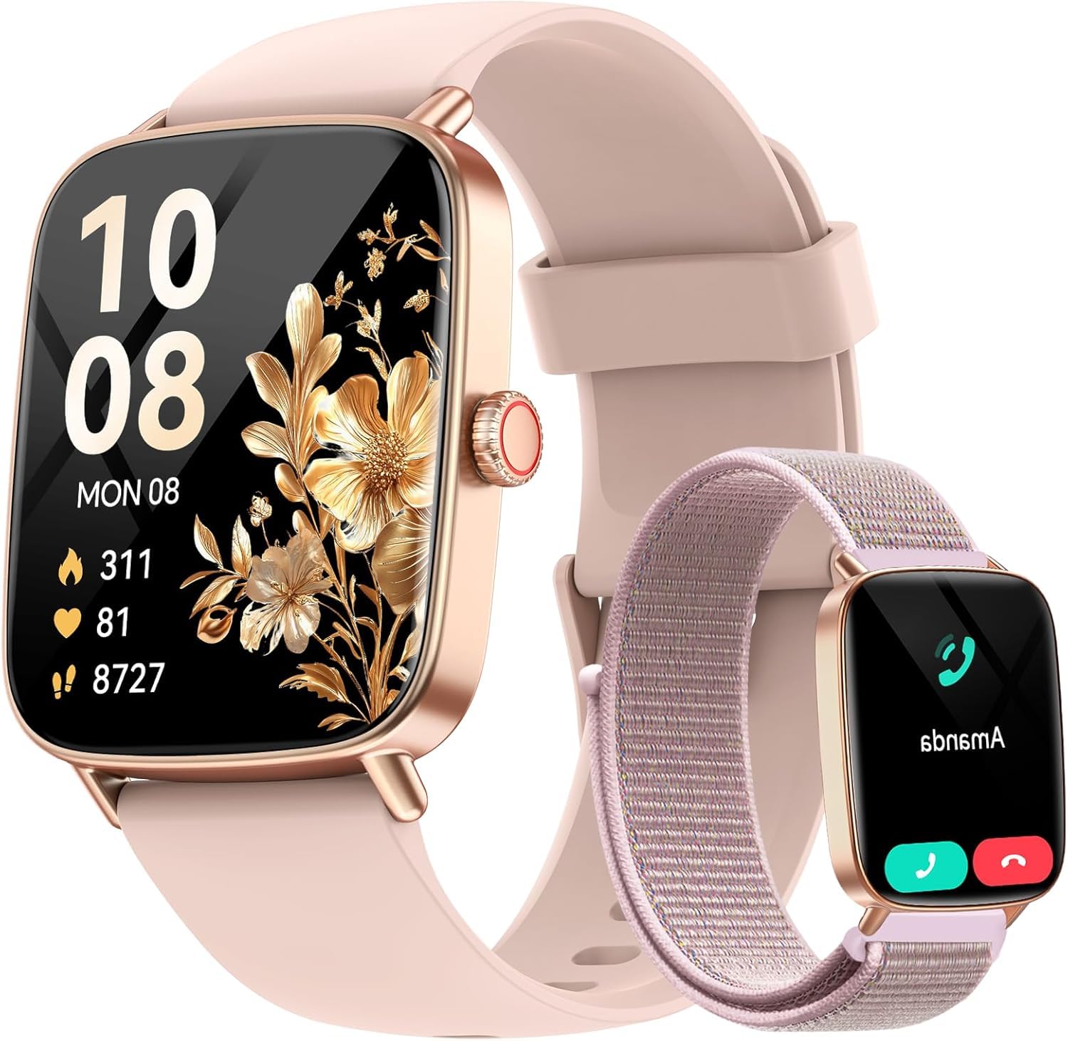 Smartwatch Donna,1.85" HD Orologio Smart Watch Chiamate e Whatsapp,Orologio Fitness Sportivo Cardiofrequenzimetro/SpO2/Sonno/Contapassi,Fitness Tracker 110+ Modalità Sport Impermeabile per Android iOS