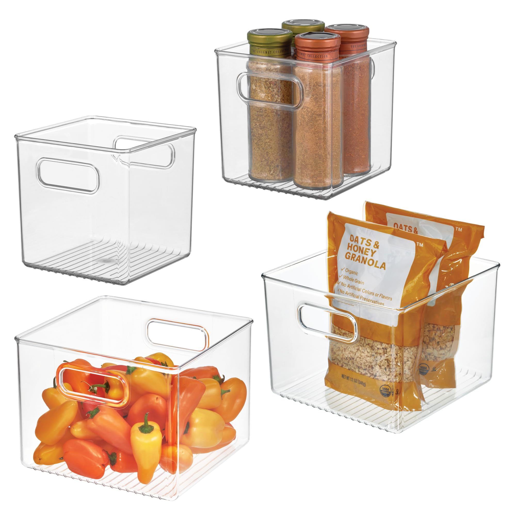 iDesign Set di 4 contenitori per l'organizzazione del frigorifero in plastica riciclata al 50%, Made in USA, ideale per l'organizzazione di freezer, frigorifero e dispensa, trasparenti