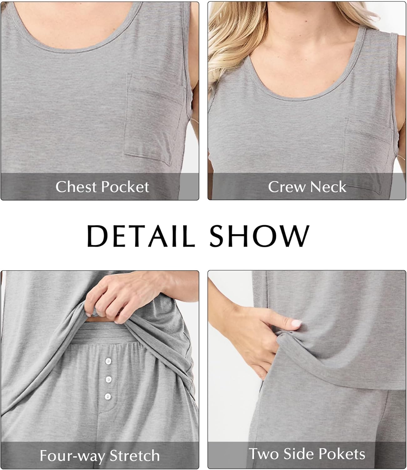 GYS Women's Bamboo Viscose Pajamas Set - Sleeveless Tank Top and Sleep Shorts Summer Pjs Lightweight Cooling Sleepwear - Image 5