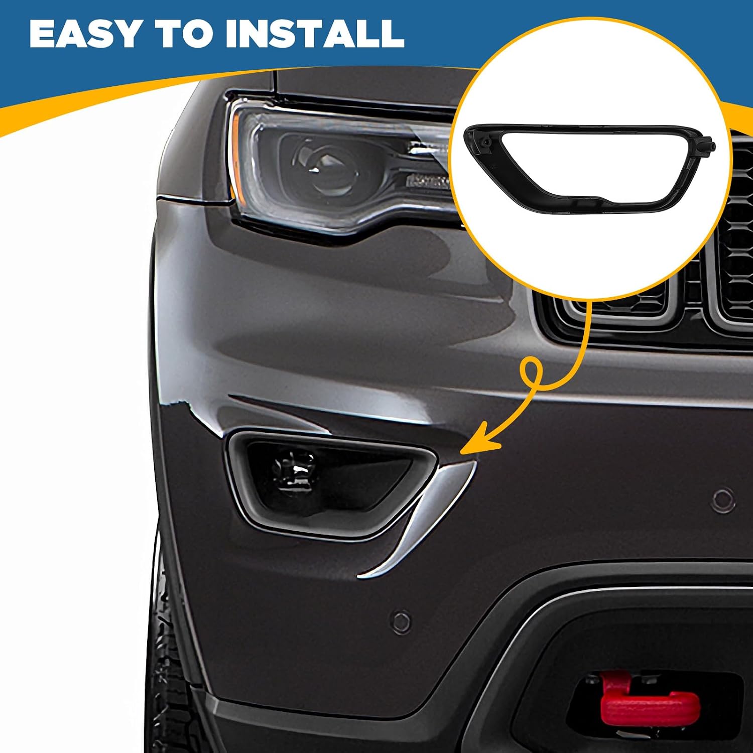TOPUS Fog Light Covers for Jeep Grand Cherokee 2017-2021 Limited、Laredo、Overland Driver and Passenger Side Fog Lamp Bezel Replacement(Glossy Black)