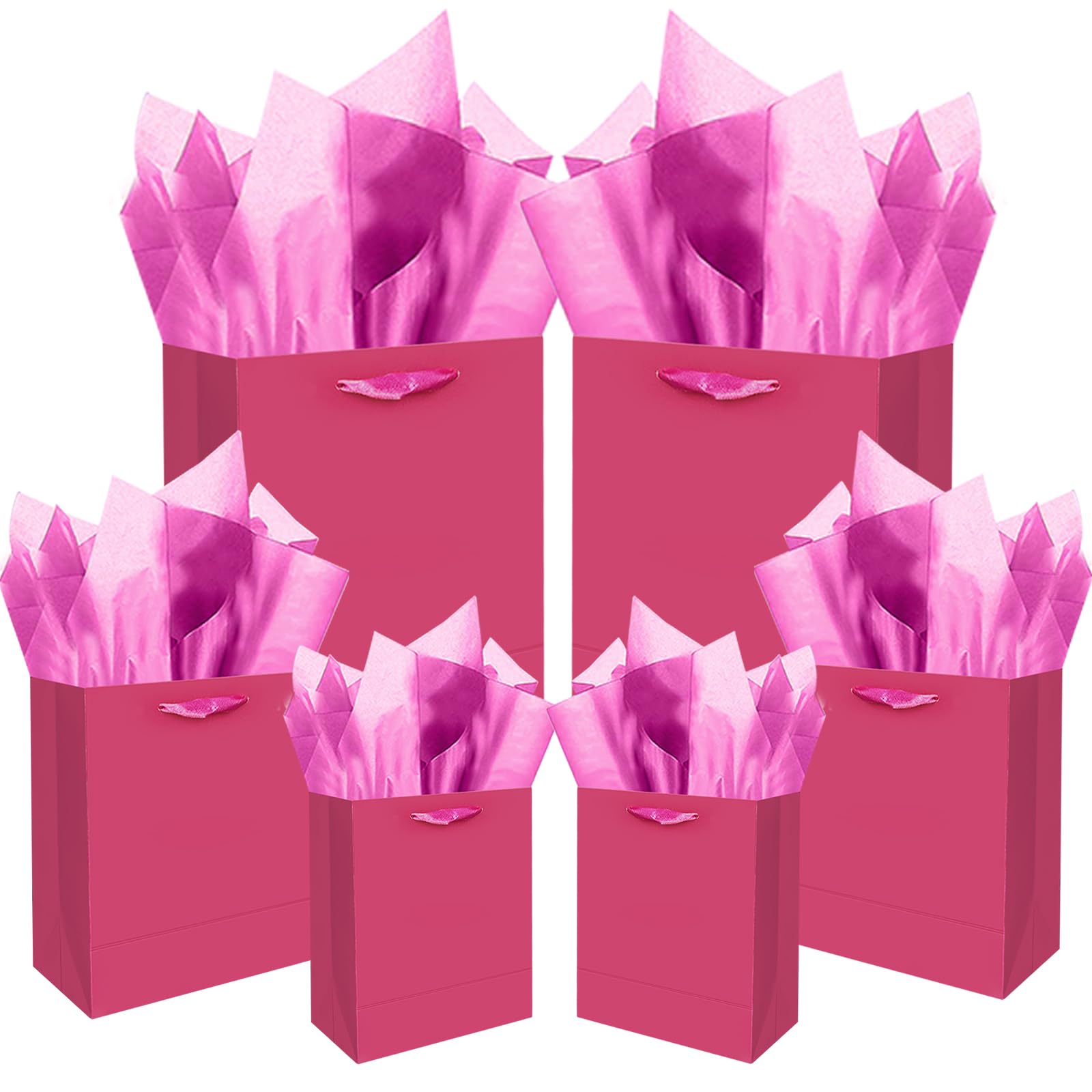 Gcardis Hellrosa Geschenktüten mit Seidenpapier in verschiedenen Größen, 10 Stück Geschenktüten zum Geburtstag (2 Stück groß 13", 4 Stück mittel 9", 4 Stück klein 6", Seidenpapier)