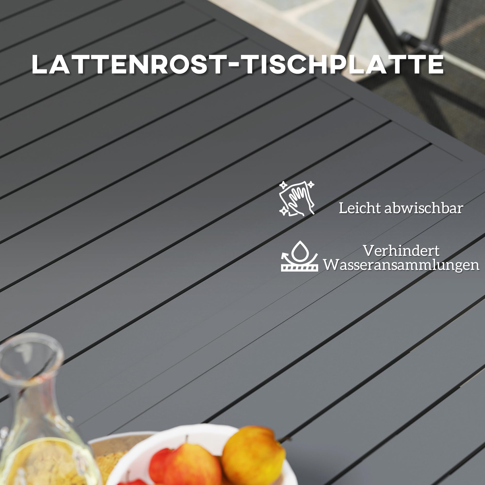 Outsunny Gartentisch Ausziehbar Aluminium Balkontisch 160/220x90 cm Wetterfest Ausziehbar Buffettisch für 6-8 Personen, Outdoor Esstisch für Garten, Terrasse Balkon Grau