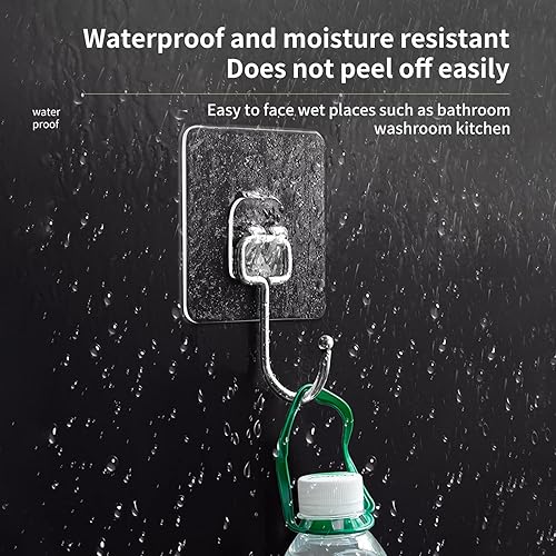 Miniatura 4 de Ganchos adhesivos grandes para colgar ganchos de pared resistentes de 22 libras, toallas autoadhesivas impermeables y transparentes para bolsas,