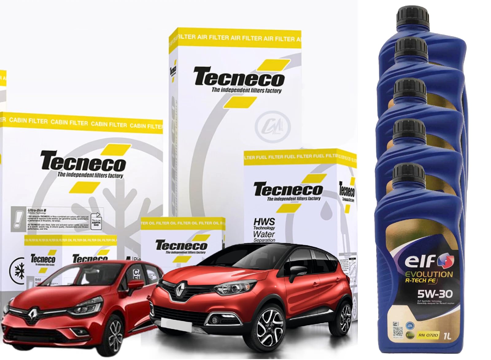 KIT TAGLIANDO KIT 4 FILTRI TECNECO + 5 LITRI ELF 5W30 PER CLIO IV/CAPTURE I 1.5 DCI