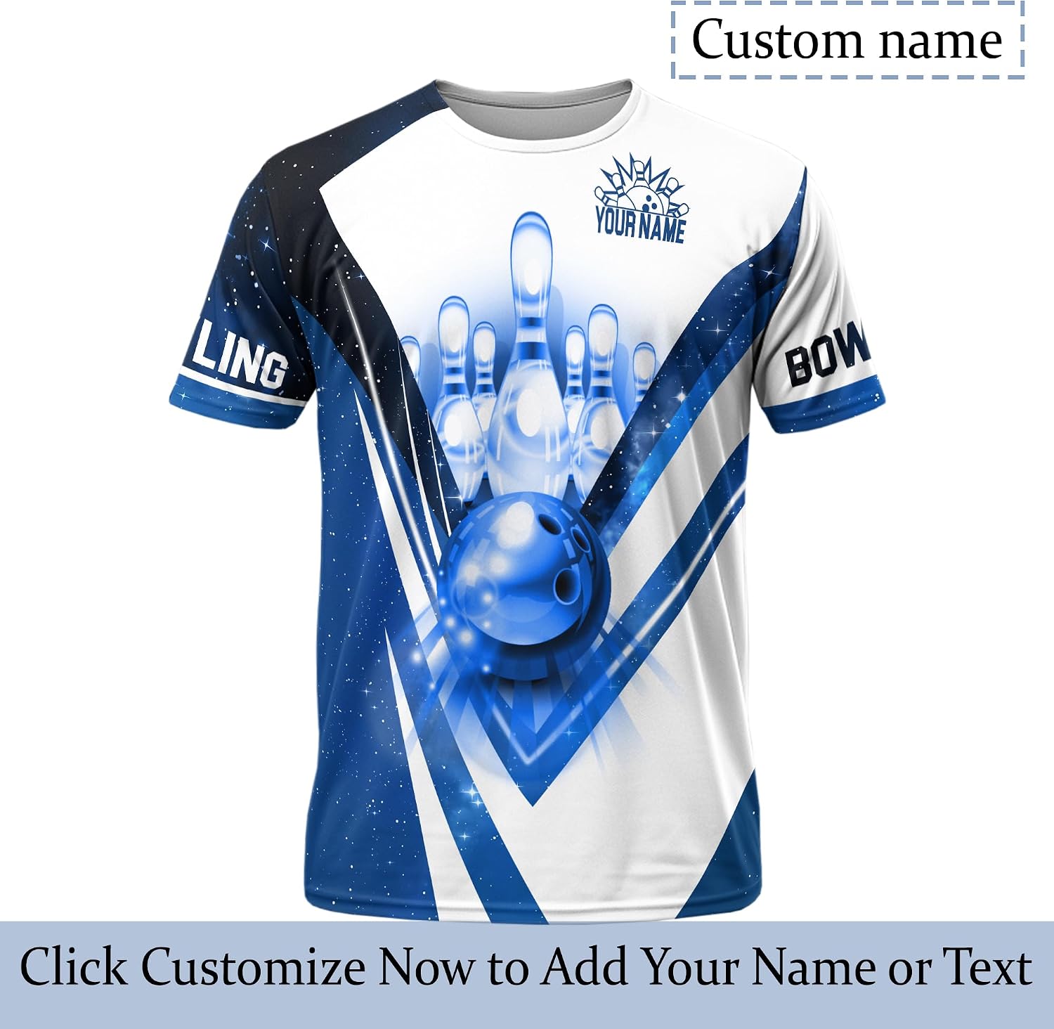 Unisex Bowling Tshirt Custom Night Sky Bowling Ball Tee Shirt for Husband 3 D Bowling Related Clothing