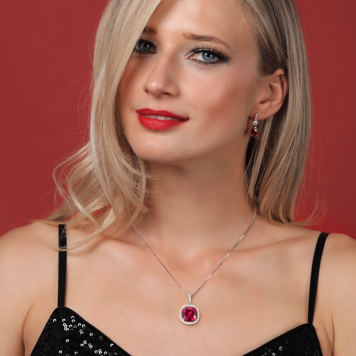 Gem Stone King 6-10 Ct 12MM Cushion Gemstone Birthstone and White Moissanite Necklace | 925 Sterling Silver | Halo Pendant Necklace For Women | With 18 Inch Silver Chain - Image 4