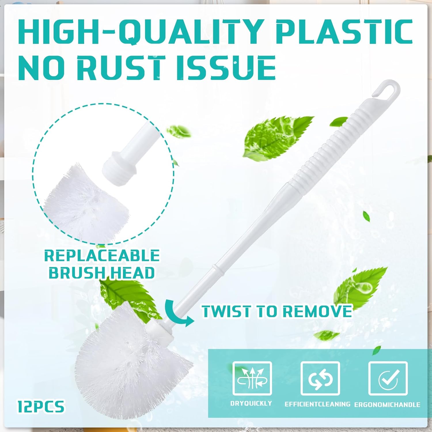 Roshtia 12 Sets Toilet Brush and Holder Set for Bathroom Toilet Bowl Brush Scrubber with Caddy for Deep Cleaning, 14.57 Height (White)