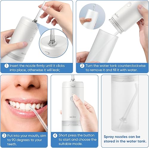 Miniatura 3 de Irrigador dental dental dental limpiador de dientes portátil recargable sin cable, IPX7, removedor eléctrico de placa, 3 modos, 3 puntas de chorro