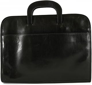 Carpeta Portadocumentos A4 En Piel Verdadera 3 Compartimientos Color Negro - Peleteria Echa En Italia - Business
