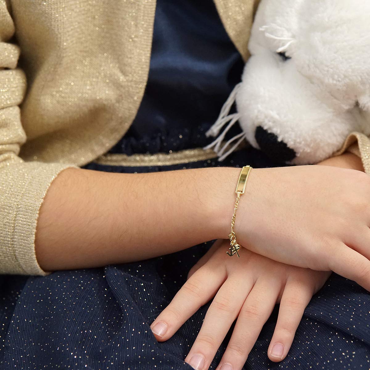 MATERIA Kinderarmband mit Gravur gold - 925 Sterling Silber vergoldet mit Glaube Liebe Hoffnung 14-16mm personalisiert