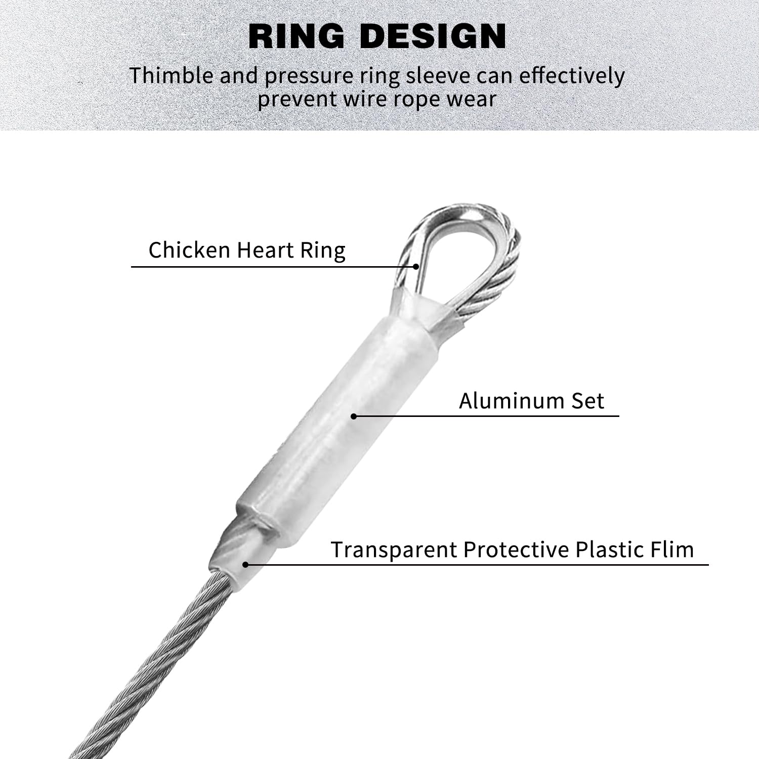 3/8" Stainless Steel Wire Rope, 304 Stainless Steel Cable with Loop, 12000 lbs Breaking Strength 100ft Wire Rope with Clips and Thimbles for Boat Lifts, Zipline, Aircraft, Winch, Decking - Image 3