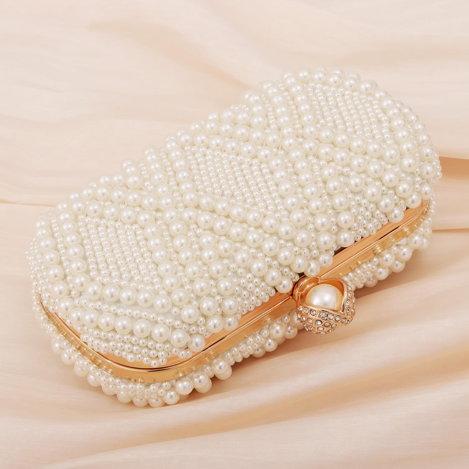 EVEOUT Élégant Sac à Main de Mariage en Perles Femme Pochette de Mariée avec Poignée et Bandoulière Clutch Sac bandoulière pour soirée fête