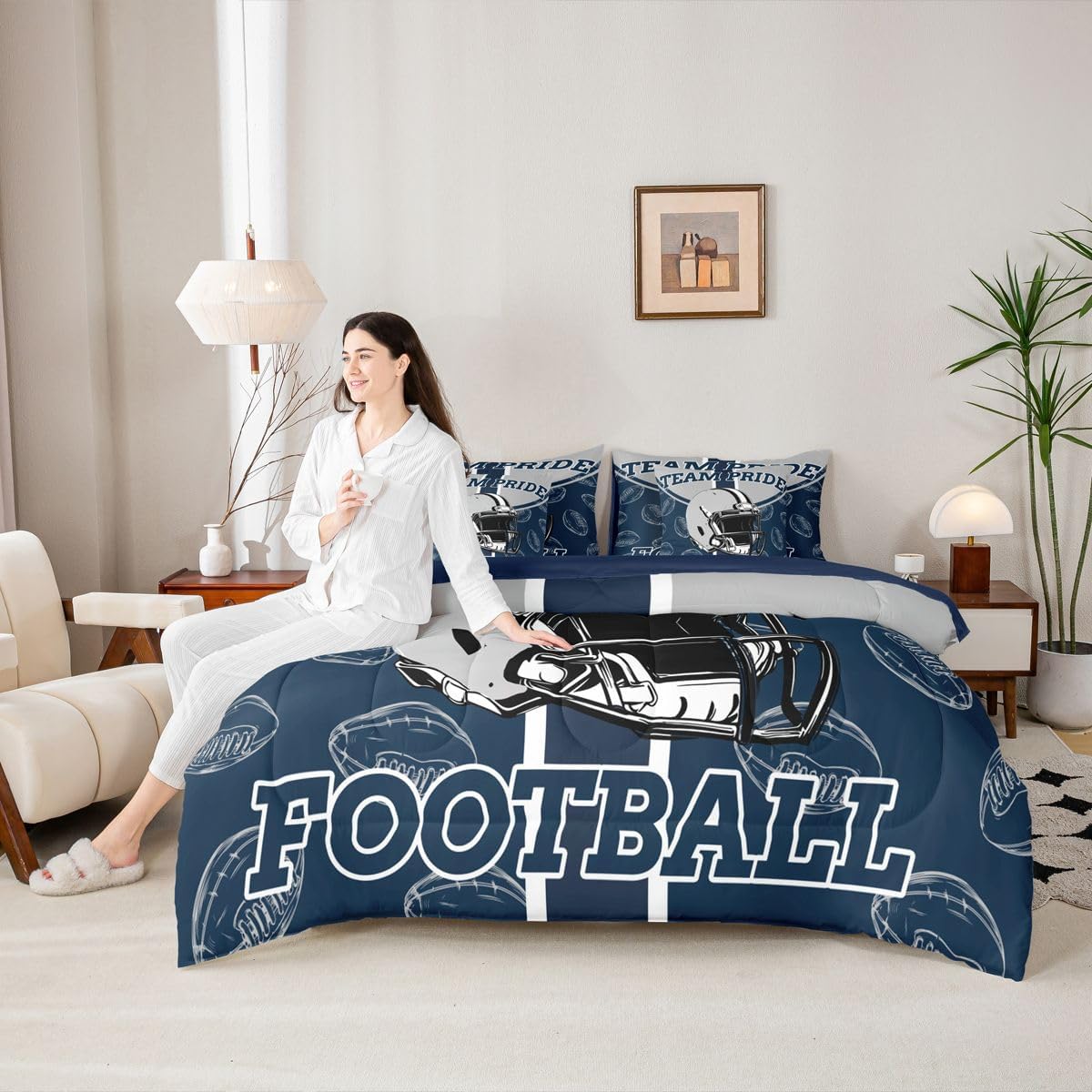 Feelyou フットボール掛け布団セット ツインサイズ 7ピース ボールゲーム 寝具セット 子供 男の子 女の子 ラグビーベッド