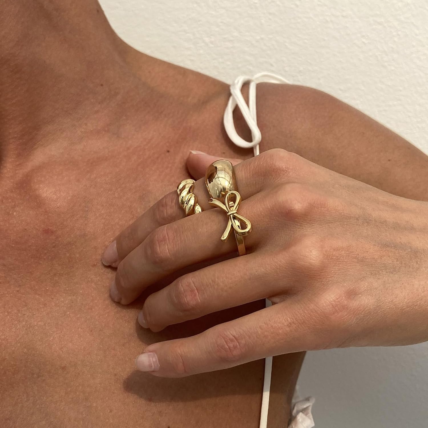 Gold Silver Chunky Rings for Women Bow Thread Rings Set Stackable Knuckle Open Ring Beach Holiday Jewelry - Image 3