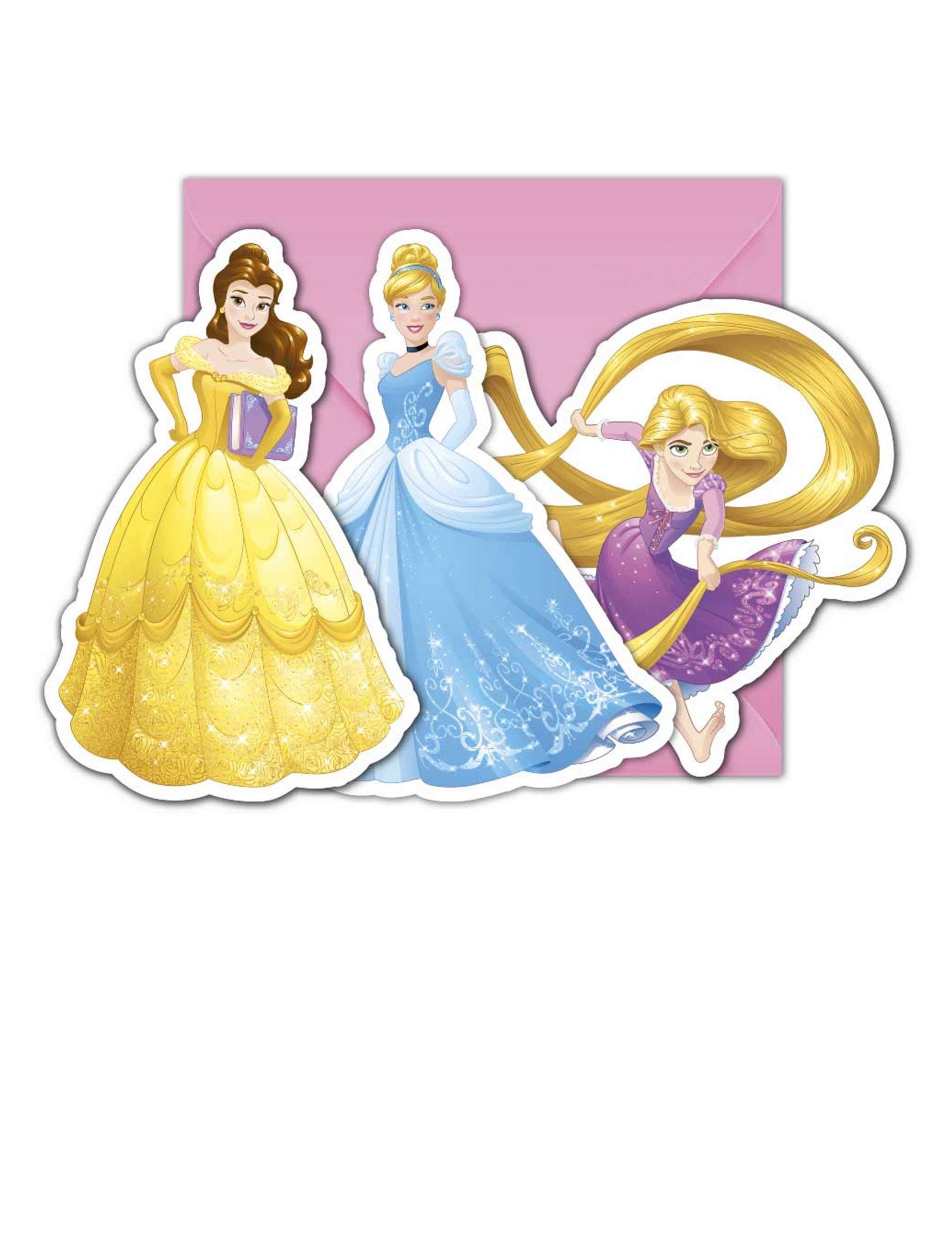 Procos Die-Cut Invitations & Envelopes 3 Mixed Designs Princess Heartstrong 6 Pieces - 87882, Multicolor