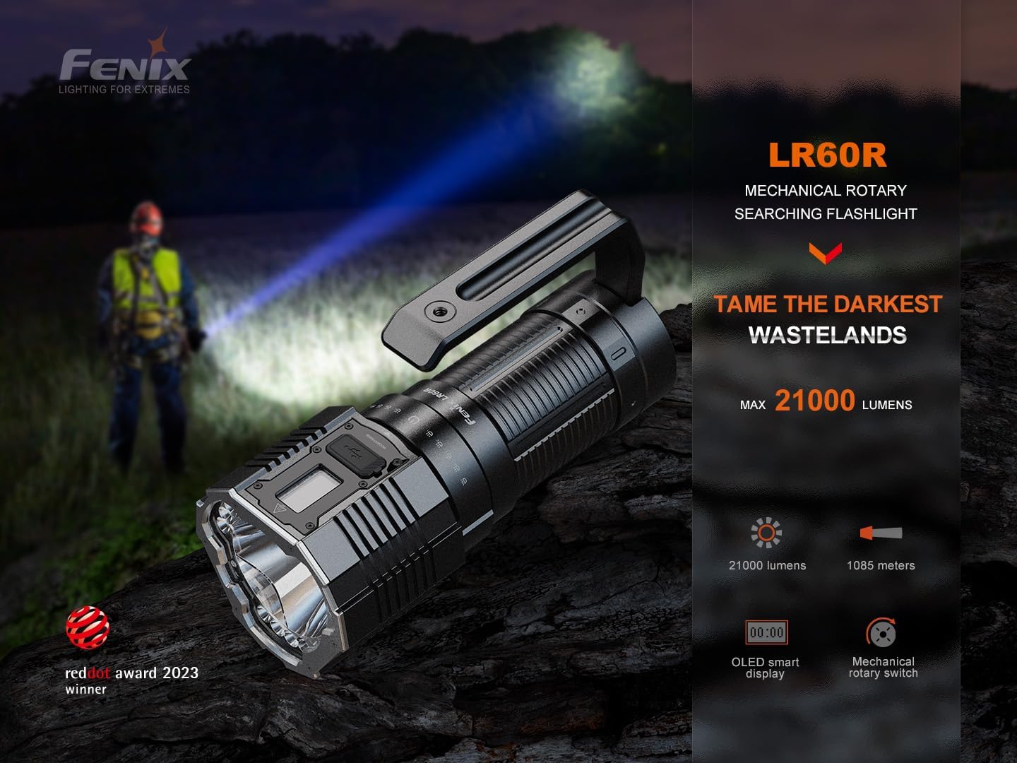Fenix LR60R 21000 Lumen Super Bright USB-C Fast Charging Rechargeable Long Throw Flashlight with EdisonBright Charging Cable Carrier