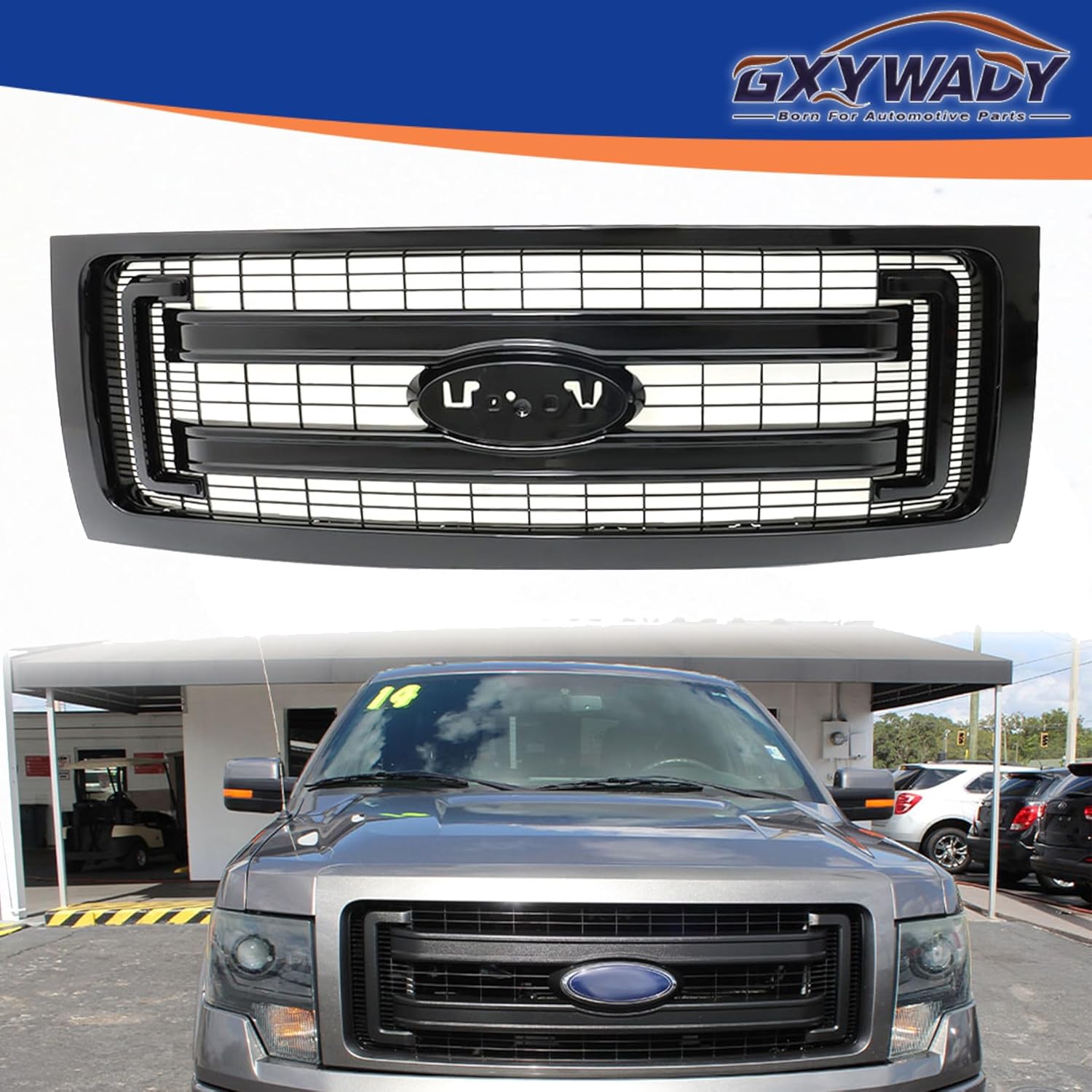 GXYWADY Frame Glossy Black Front Bumper Hood Grille Replacement for F-150 Model 2009 2010 2011 2012 2013 2014