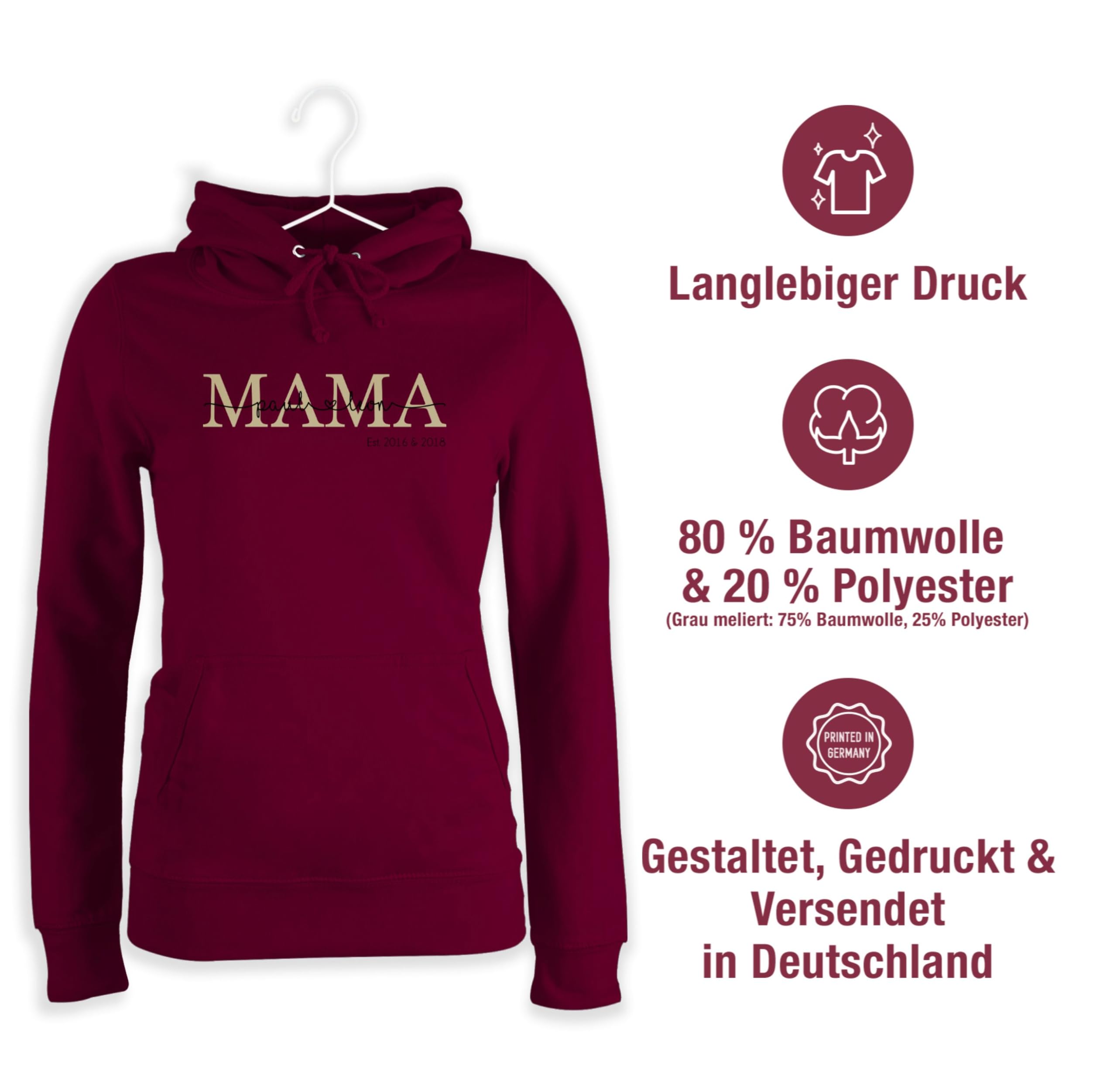 Geschenk mit Namen personalisiert by Shirtracer - Pullover Damen Hoodie Frauen - Mama mit Namen Kinder est I Geschenk Mama Muttertag I Mutti Geschenkidee Mom I Mum Geburtstag I Weihnachten