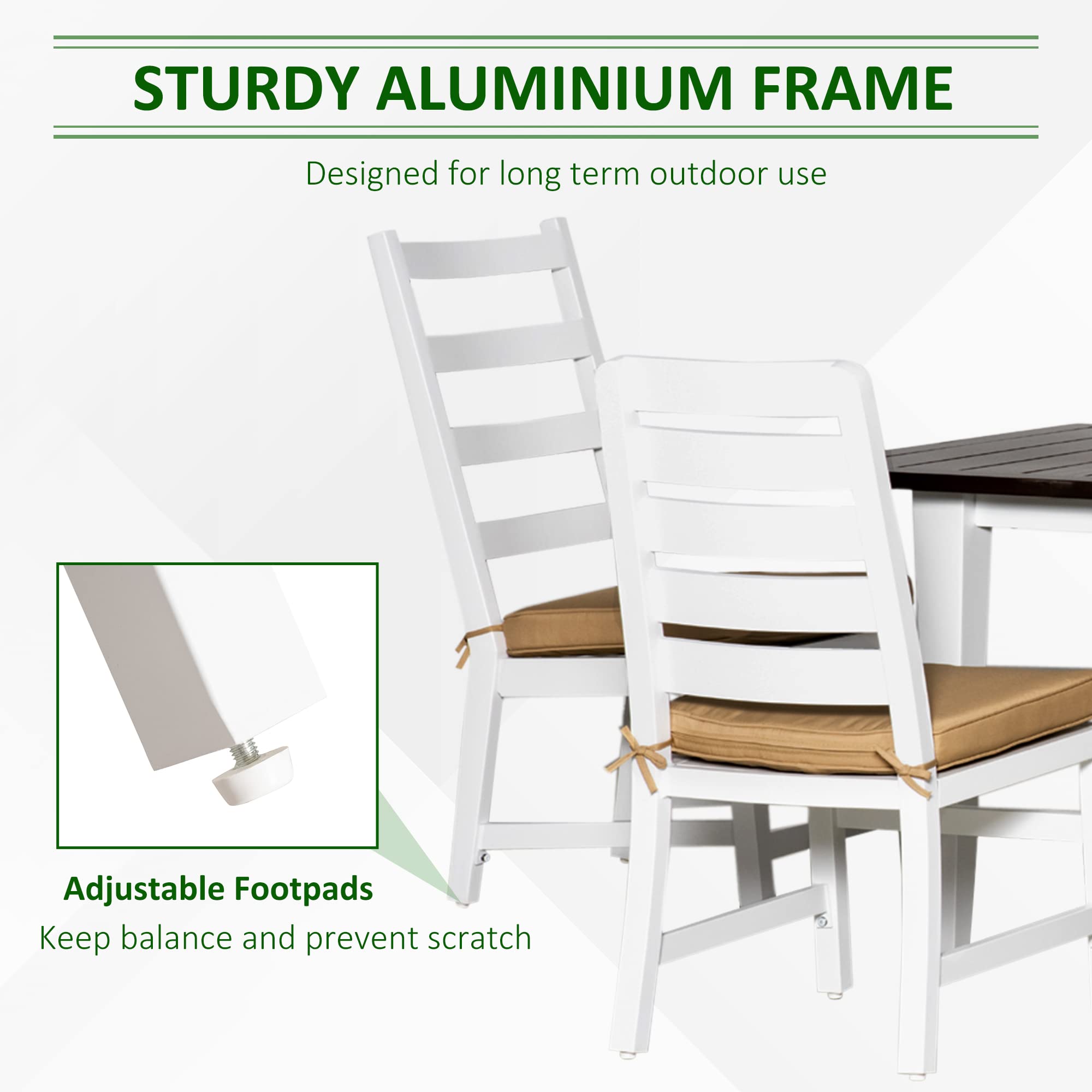 Juego de comedor de patio para 6, juego de muebles de exterior con mesa y sillas, cojines, agujero para sombrilla para jardín, patio trasero o junto a la piscina, beige 6