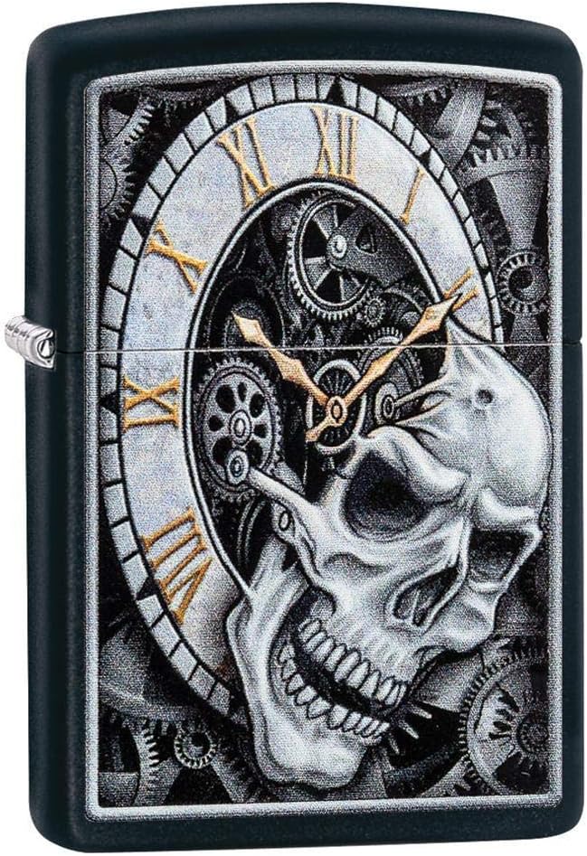Personalized Zippo Lighter Black matt Skull Clock Wind Proof Lighter - Free Engraving - Christmas, Halloween & Valentines Day Gift