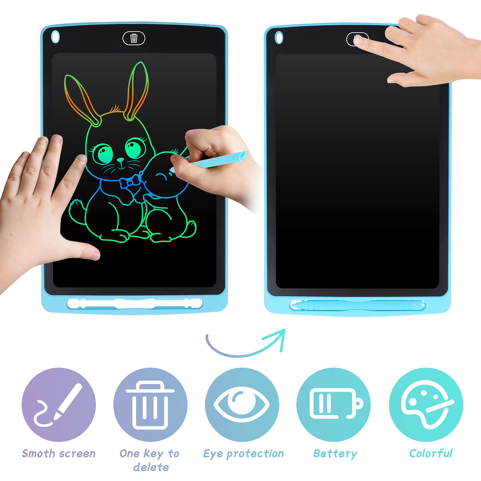 Coolzon Tavoletta Grafica LCD Scrittura Colorato 10 Pollice, Elettronica Lavagna Cancellabile da Disegno con Penna, Portatile Lavagnetta per Bambini Digitale Ewriter con Pulsante Elimina, Blu