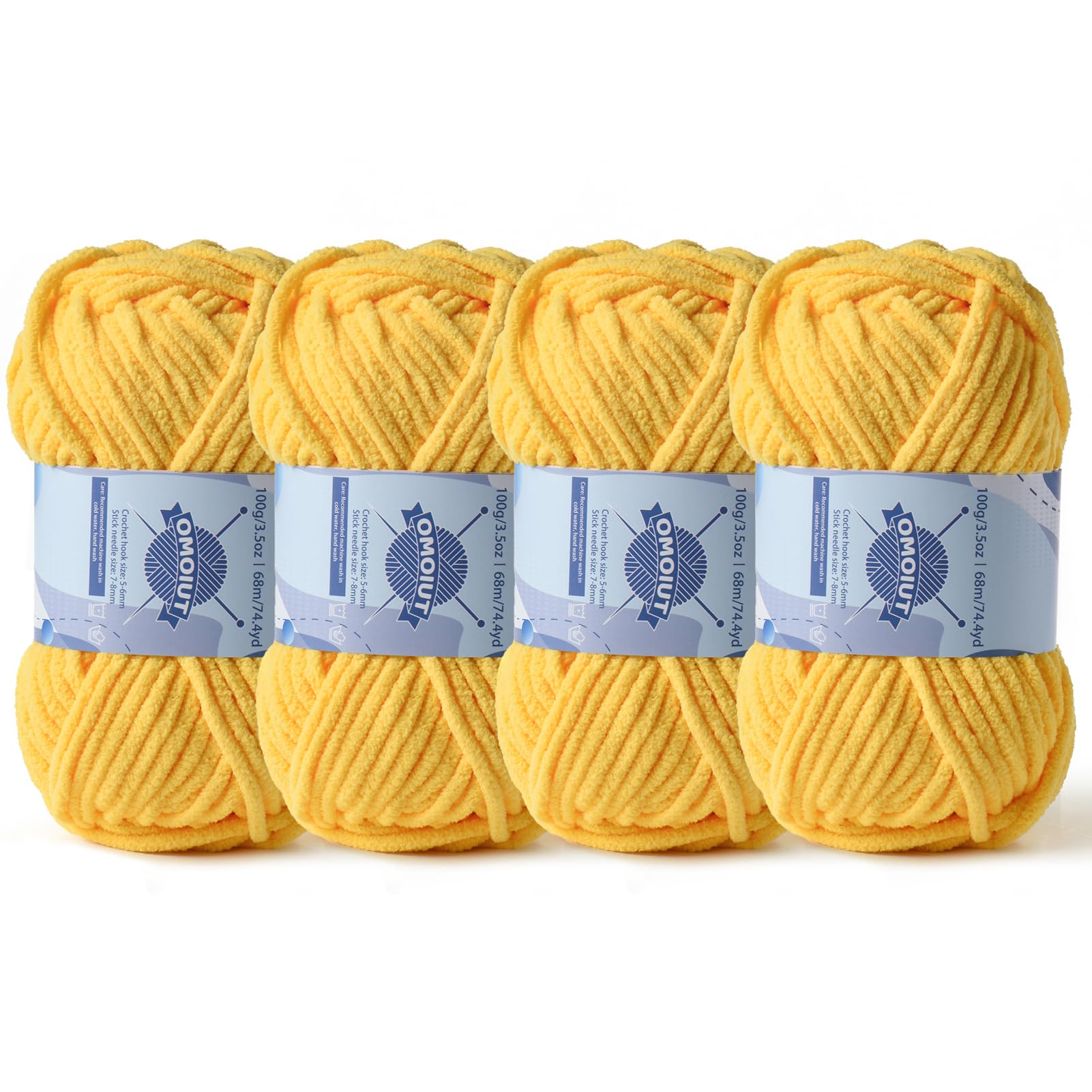 4 Pack Chunky Chenille Yarn for Crocheting, Baby Yarn for Crocheting Soft Blankets, Bulky Yarns for Crochet Amigurumi, 400g (297yds) Fluffy Velvet Yarns for Hand Knitting (4 Yellow)