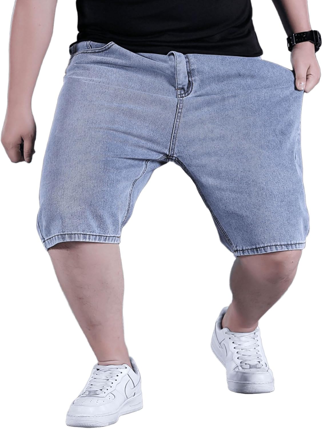 Jorts for Men Baggy Elastic Waist Pull On Denim Shorts Plus Size Straight Loose Jean Shorts Teen Boys Denim Jorts