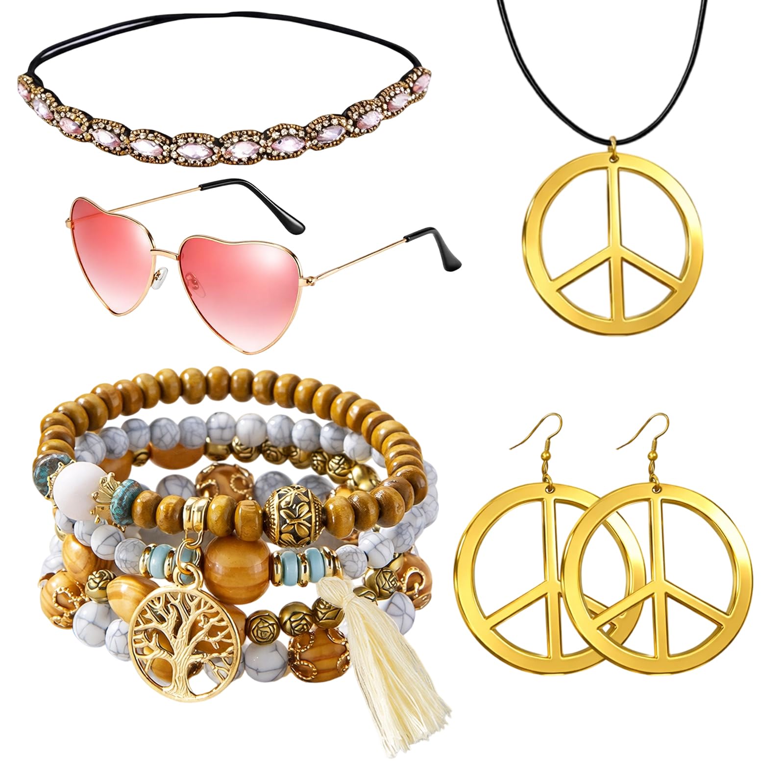 KhgFov 8 Pcs 70s Accessories for Women Hippie Accessories, Cowgirl Accessories for Women, Hippie Accessories for Bohemian Costume Collection for Themed Parties and 60s 70s Fancy Dress Party Dress Up