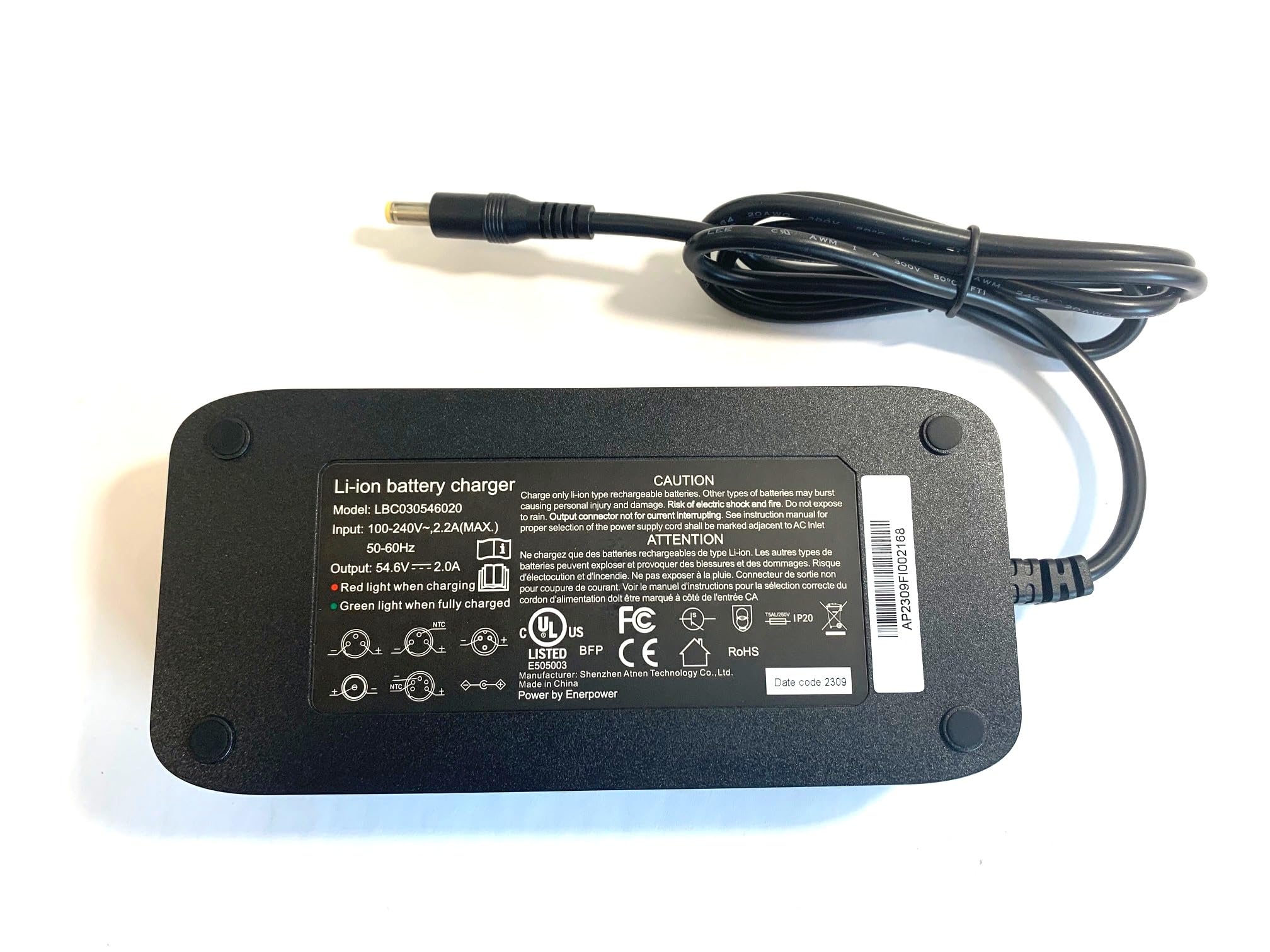Enerpower Ładowarka litowo-jonowa 54,6 V 2 A 110 W z okrągłą wtyczką do Himiway Cruiser, Himiway City, Himiway Escape Pro, Himiway Big Dog/Cobra i Zebra