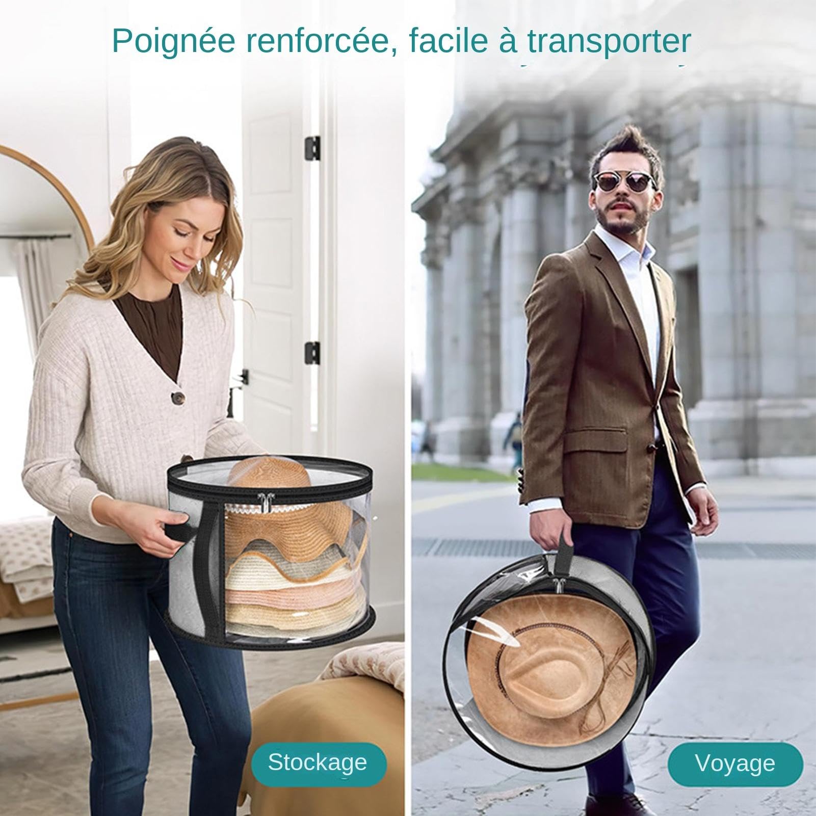Sac De Rangement Transparent Pour Chapeaux - Organisateur Avec Fermeture Éclair - 42x42x26.5 Cm - Anti-Poussière