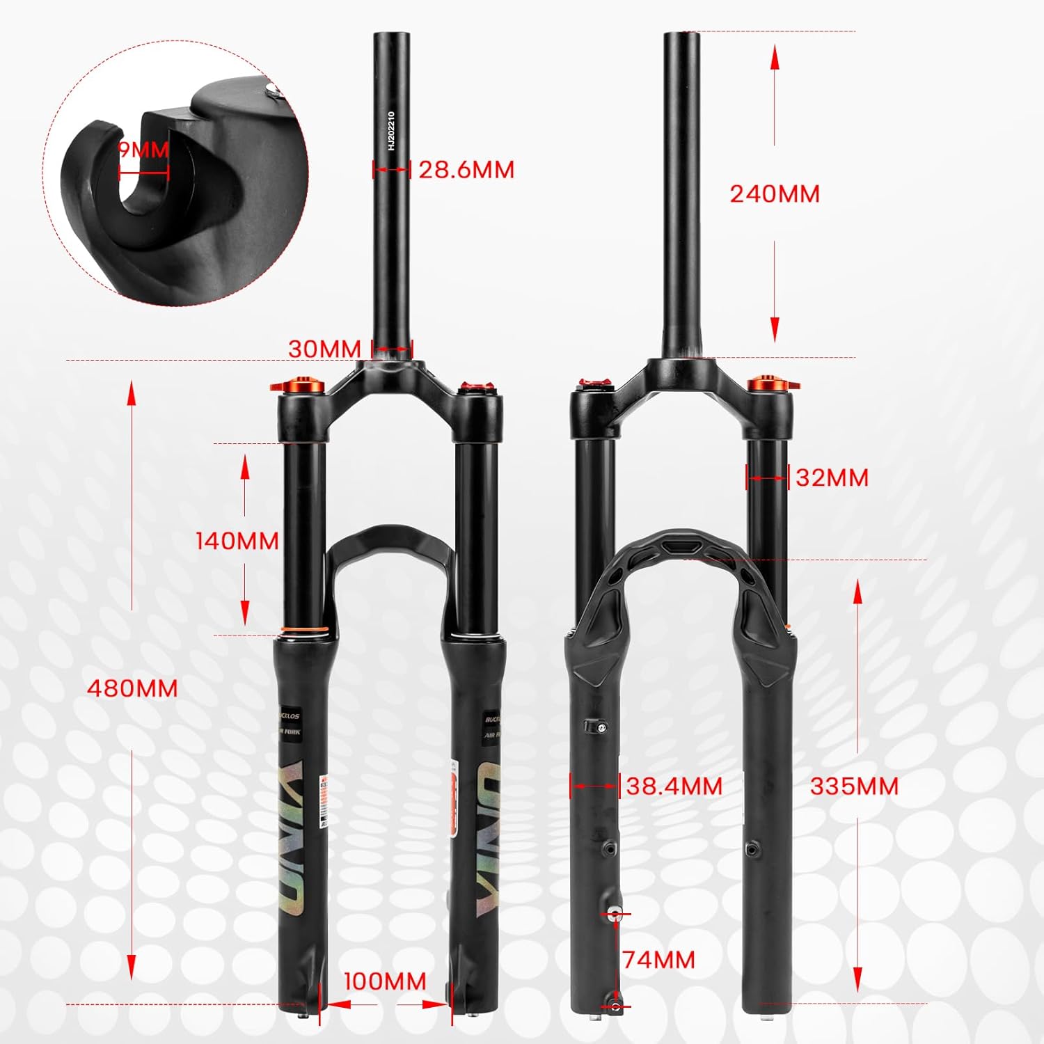 BUCKLOS YINO 24 inch MTB Air Suspension Fork 120mm Travel, QR 9mm/100 * 15mm Thru Axle Disc Brake, 1-1/8" Straight Tube Manual Lockout XC AM Ultralight Mountain Bike Front Forks